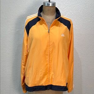 Adidas Vibrant Orange Grey Women Zip Up Wind Breaker Jacket With Pockets XL